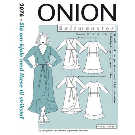 ONION Snittmønster 2076 Omslagskjole med Ruffler Str XS XL