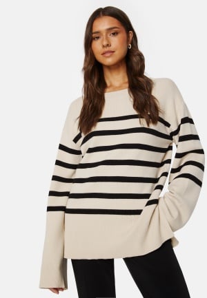 BUBBLEROOM Oversized Striped Knitted Sweater Beige/Striped M