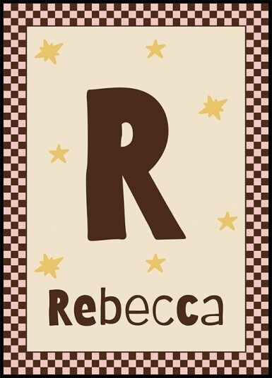 Personalized Baby Name Pink Checkered Star Plakat Plakat / 21x30cm