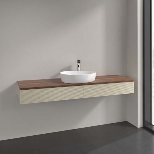 Villeroy & Boch Antao Servantskap med 2 skuffer 160x50x19 cm m/lys Grå Matt/Valnøtt Villeroy & Boch Antao Servantskap med 2 skuffer 160x50x19 cm m/lys Grå Matt/Valnøtt