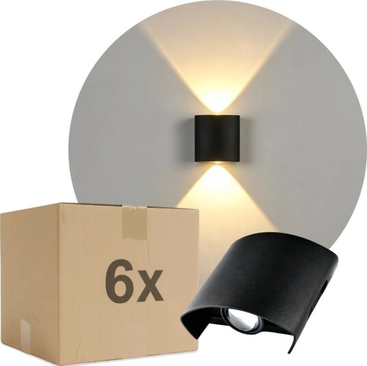 Other Brand 6 stk. 2W CURVE vegglampe IP65 sort opp/ned utendørs inkl. lyskilde Dimbar : Ikke dimbar Kulør : Nøytral Other Brand 6 stk. 2W CURVE vegglampe IP65 sort opp/ned utendørs inkl. lyskilde Dimbar : Ikke dimbar Kulør : Nøytral