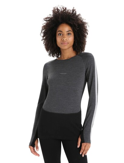 Icebreaker 200 Zoneknit Ls Crewe W Jet Hthr/Blk/Metro H/Cb L