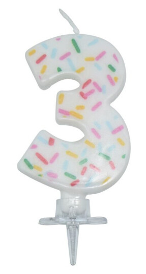 Bursdagslys med dryss 7 cm - Tallet 3