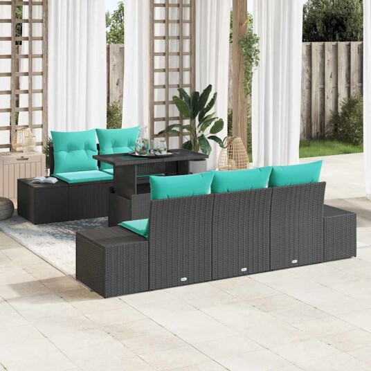vidaXL Hagesofa Set 6 stk. 5-Antall seter Svart og turkis