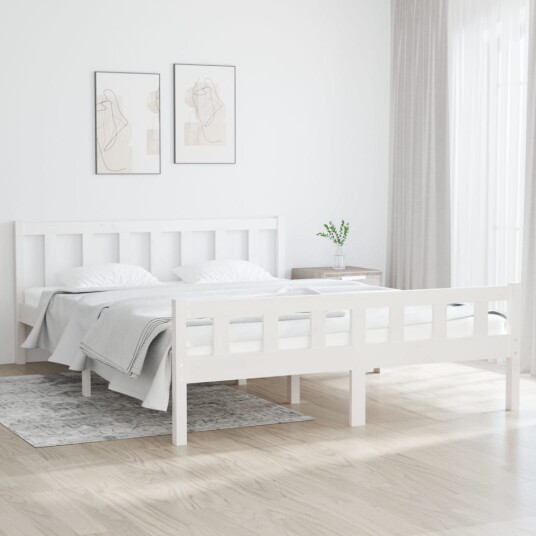 vidaXL Sengeramme hvit heltre 150x200 cm 5FT King Size