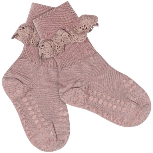 Gobabygo Rose Blush Non Slip Strømper I Merino Ull Lace 17 19