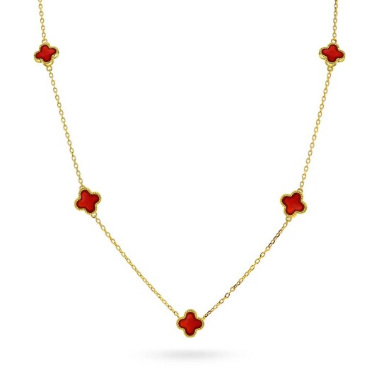 Pan Jewelry Kløver smykke i 925 forgylt sølv med syntetisk rød agat Pan Jewelry Kløver smykke i 925 forgylt sølv med syntetisk rød agat