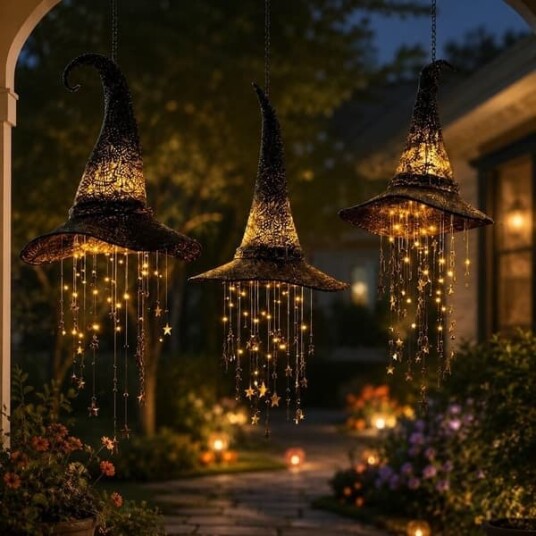 Halloween Hengende Heksehatt med LED-lys og Stjerner