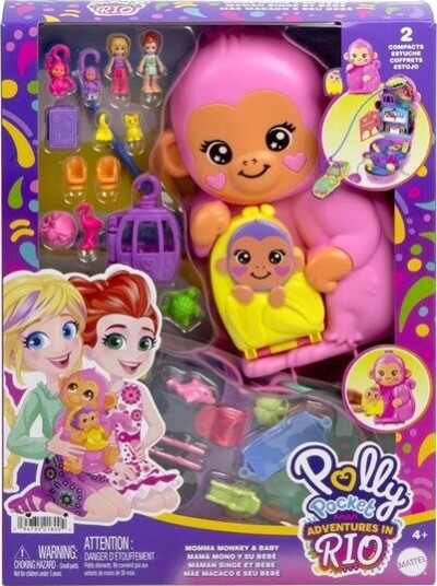 Polly Pocket Momma Monkey Lekesett med Baby Figur