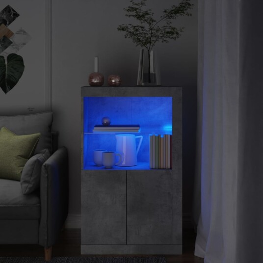 Sideskap med LED-lys betonggrå konstruert tre 8721012252103