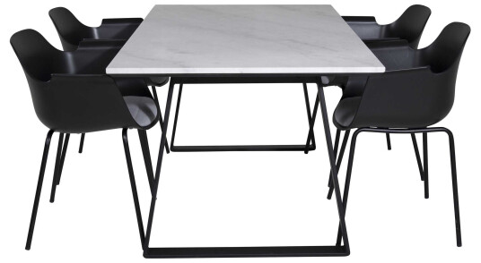 Venture Design Estelle & Comfort spisegruppe Hvit/svart 4 st stoler & bord 140 x 90 cm