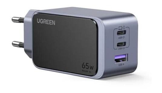 UGREEN Nexode S 65W GaN Hurtiglader med 3 Porter Grå UGREEN Nexode S 65W GaN Hurtiglader med 3 Porter Grå