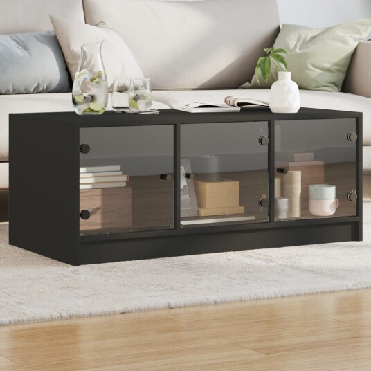  Salongbord med glassdører svart 102x50x42 cm 8721012213647