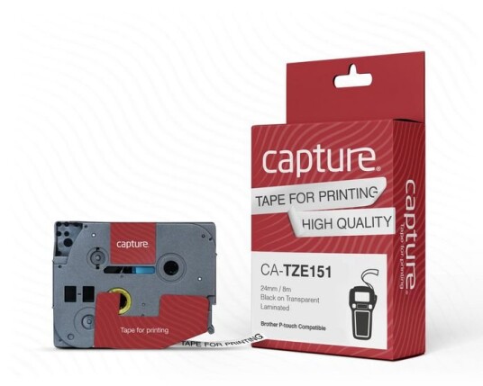 Capture - Nylon - Svart På Transparent - Rull (2,4 Cm X 8 M) 1 Kassett(Er) Hengeboks - Laminert Teip (Alternativ For: Brother Tze151) Capture - Nylon - Svart På Transparent - Rull (2,4 Cm X 8 M) 1 Kassett(Er) Hengeboks - Laminert Teip (Alternativ For: Brother Tze151)