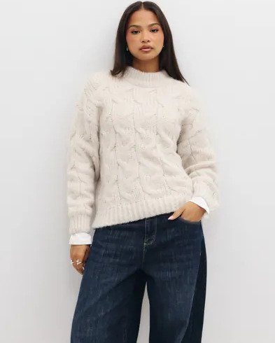 Vero Moda - Hvit - Vmmaybe Ls High Neck Cable Pullover