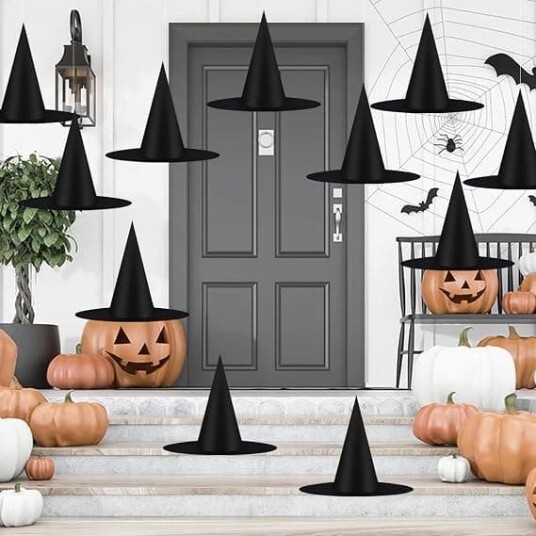 Halloween Hengende Svarte Heksehatter med Snøre 12 stk