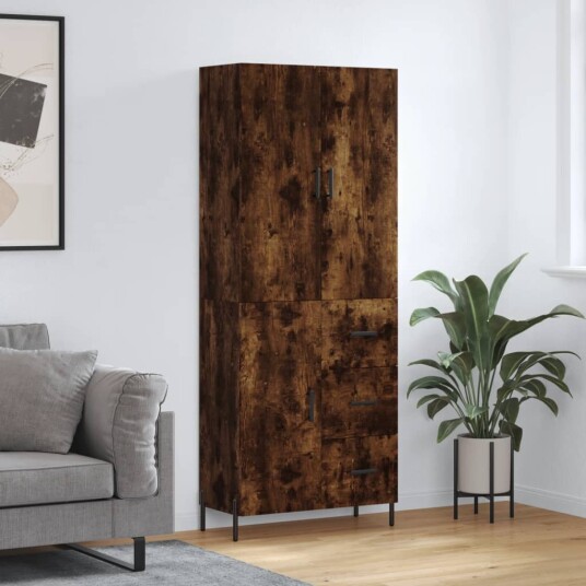 vidaXL Highboard røkt eik 69,5x34x180 cm konstruert tre 8720845411619