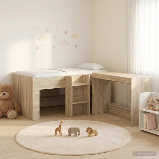  Barneseng med skrivebord Sonoma eik 80 x 160 cm Konstruert tre