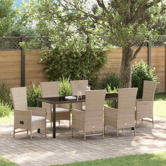 7-delt hage spisesett med puter - Beige poly rattan