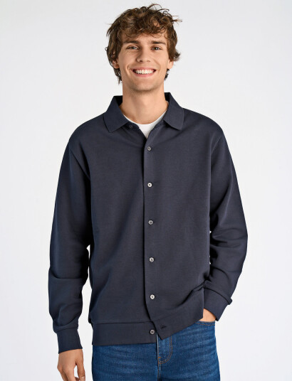 Lindbergh Jersey Button Through Pique L/S - Black - S Lindbergh Jersey Button Through Pique L/S - Black - S