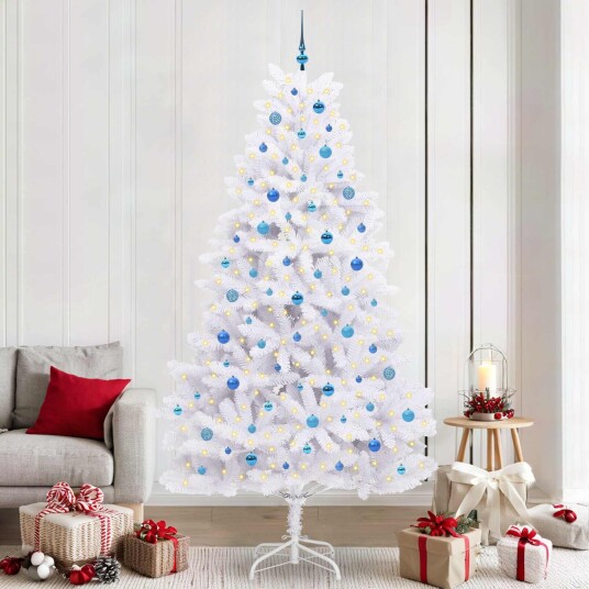 vidaXL Kunstig sammensatt juletre med 300 LED Hvit 240 cm PVC og stål