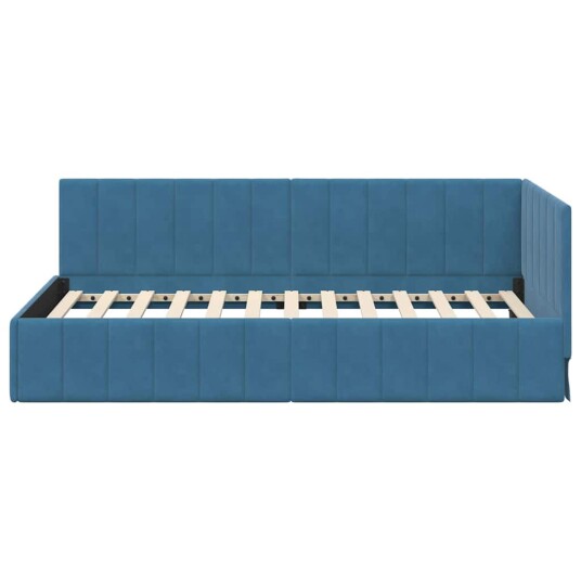 Hjørnesengramme med hodegjerde Blå 90 x 200 cm Fløyel Hjørnesengramme med hodegjerde Blå 90 x 200 cm Fløyel