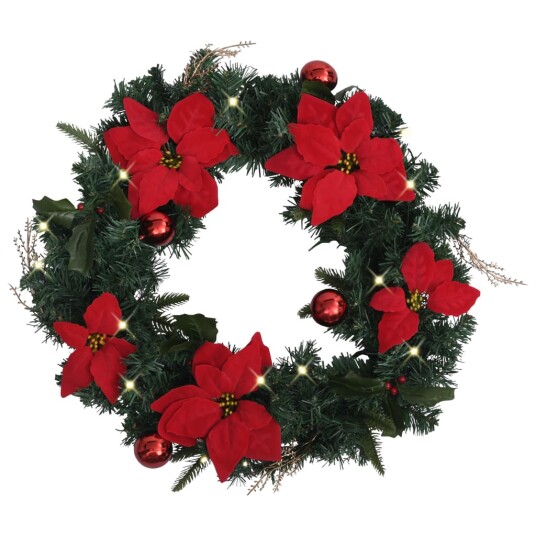 vidaXL Julekrans med LED-lys grønn 60 cm PVC