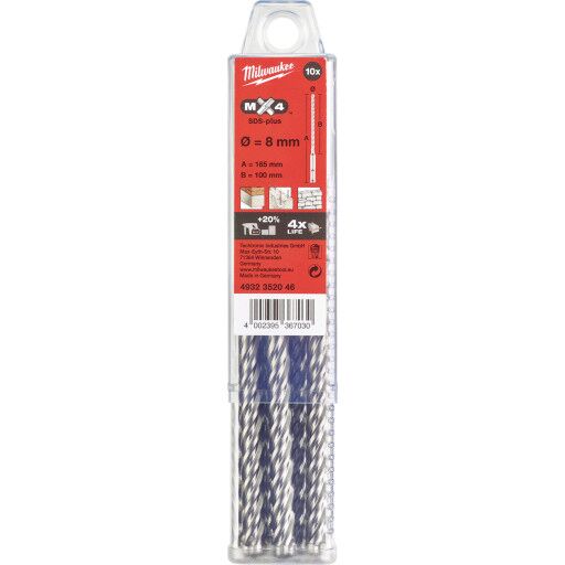 Milwaukee Hammerbor SDS-Plus MX4 4-skjær Ø6x165 mm, 10 pk