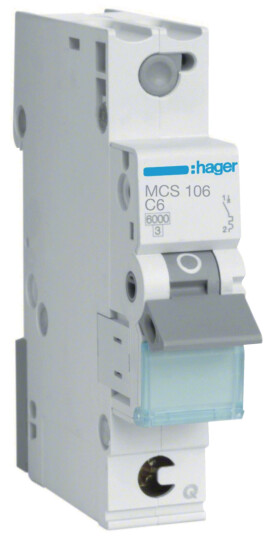 Hager MCS106 Miniatyrbryter 1 polet 6 kA C karakteristikk 6A Stikkontakter & kabler