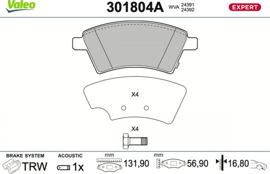 Bremseklosser VALEO 301804A