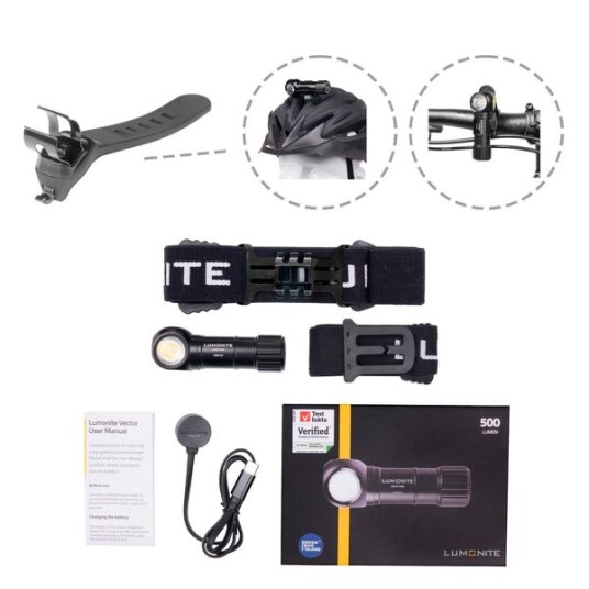 Sykkellykt LUMONITE Vector V2   500 lm / Oppladbar New