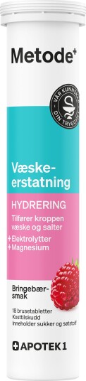 Metode væskeerstatning hydrering brusetabletter bringebær 18 stk