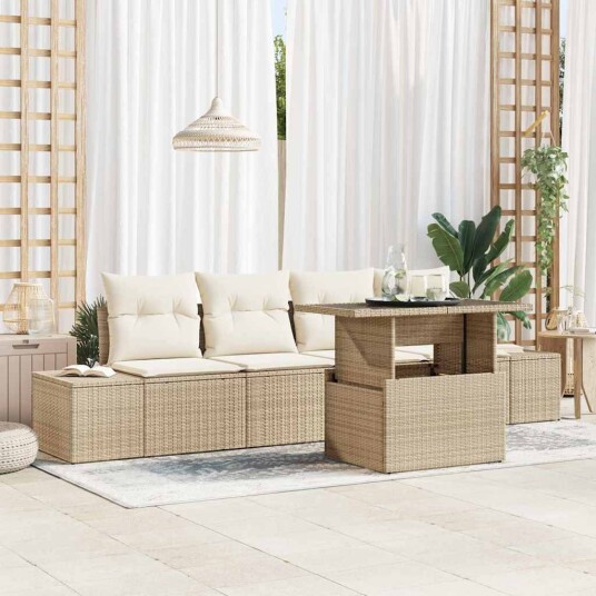 vidaXL Sofa sett 5 stk. Beige og krem polyrotting