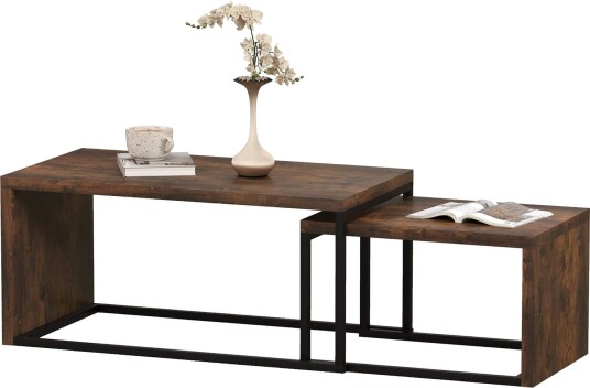 Sett med 2 salongbord sofabord sidebord salongbord ulike former multifunksjonelt elegant enkelt metallunderstell svart