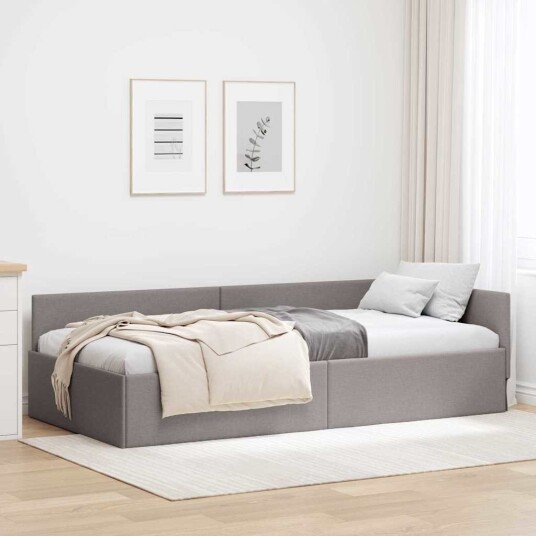 Hjørnesengramme Gråbrun 90 x 190 cm Stoff og Konstruert tre Hjørnesengramme Gråbrun 90 x 190 cm Stoff og Konstruert tre