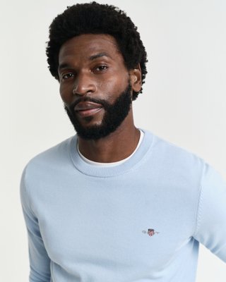 Gant Klassisk bomullsgenser med rund hals FRESH BLUE XXL Gant Klassisk bomullsgenser med rund hals FRESH BLUE XXL