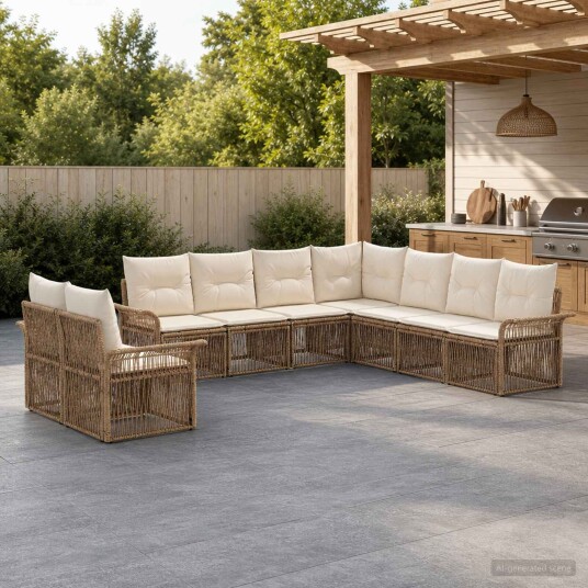 vidaXL Hagesofa Set 9 stk. Beige polyrotting