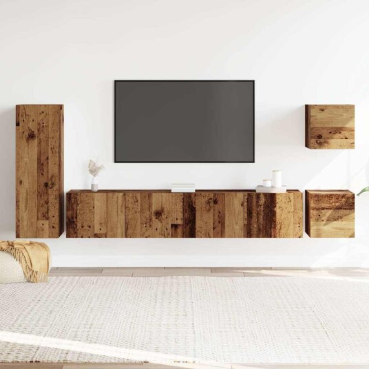  TV-skapsett 5 deler veggmontert gammelt tre konstruert tre 8721158760937