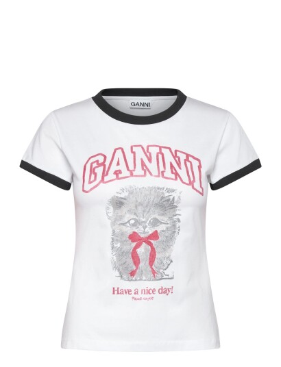 Ganni Cropped Kitty T Shirt White M