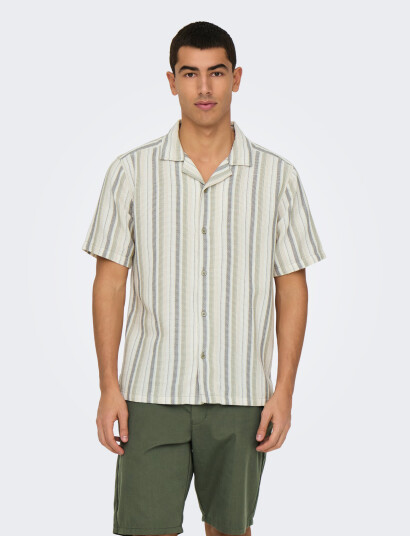 ONLY & SONS Onstrev Life Reg Stripe Ss Shirt Noos - Green - XS