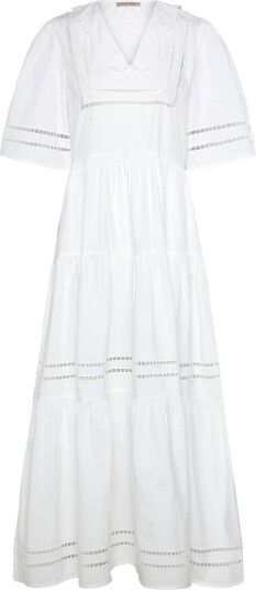 Stella Nova Maxi Dress With Short Sleeves And Artworks   White   38