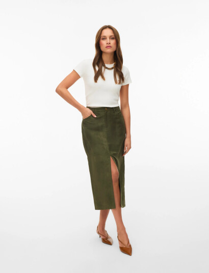 Vero Moda Vmkathy Hw Midi Skirt Wvn Exp Khaki green S