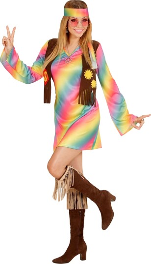 Rainbow Hippie Girl Kostyme Strl L