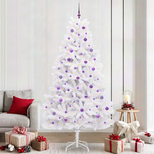 vidaXL Kunstig sammensatt juletre med 300 LED Hvit 240 cm PVC og stål