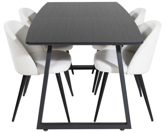 Venture Design Inca & Velvet spisegruppe Svart/beige 4 st stoler & bord 160 x 85 cm