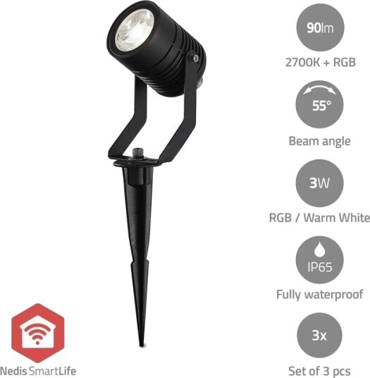 Nedis Smartlife utendørs lys | 3 x 90 lm | Zigbee 3.0 | 3 x 3 W | RGB | 2700 K | Aluminium | Android™ / IOS Nedis Smartlife utendørs lys | 3 x 90 lm | Zigbee 3.0 | 3 x 3 W | RGB | 2700 K | Aluminium | Android™ / IOS