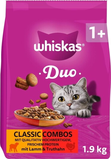 Whiskas 1+ Duo Classic Combos Lam & Kalkun Kattemat 3 X 1.9 kg Whiskas 1+ Duo Classic Combos Lam & Kalkun Kattemat 3 X 1.9 kg