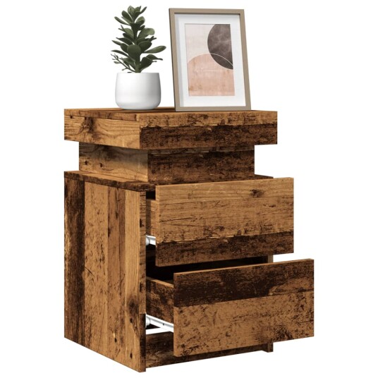 Nattbord 2 stk med LED gammelt tre 35x39x55 cm konstruert tre 8721158446428