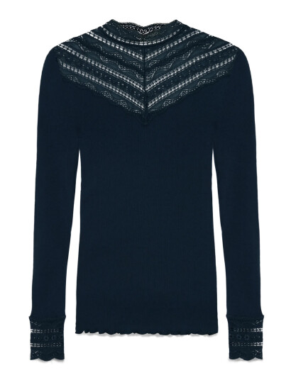 Rosemunde Rwbenita Silk Ls  Lace T-Neck T-Shi - Blue - S