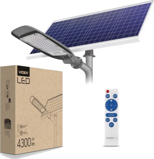 Videx LED solcelle gatelampe   4300 lumens inkl. fjernkontroll   Kulør : Nøytral